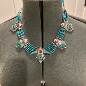 Turquoise and Silver-tone Beaded Necklace